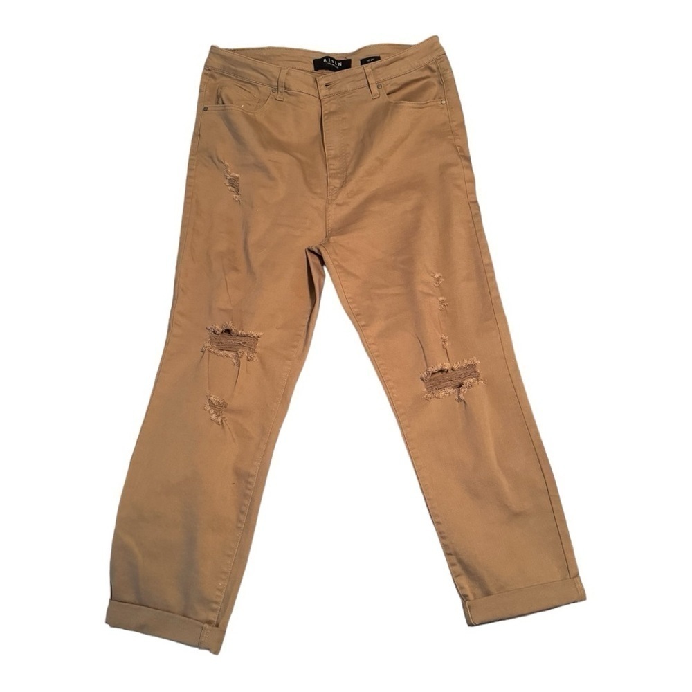 Risen Los Angeles Distressed Ankle Jeans with Cuff, Khaki, Size 2XL